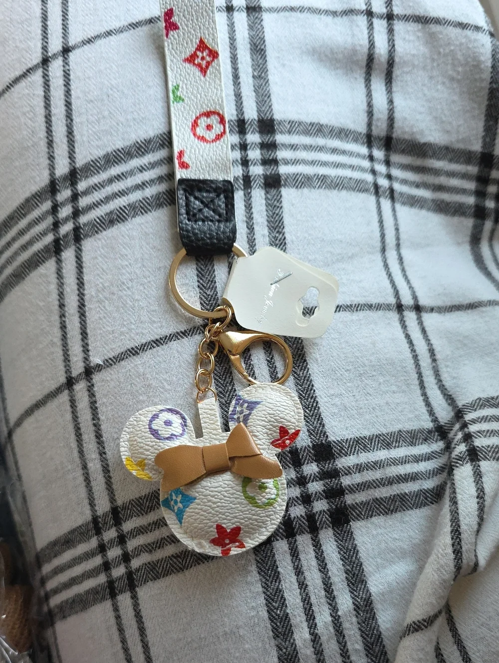 Multicolor Mouse Keychain with Tan Bow